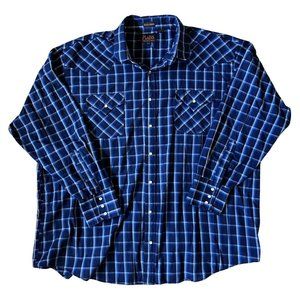 PLAINS WESTERN WEAR Big Man Blue Plaid L/S Pearl Snap Western SHIRT MEN'S 2XL